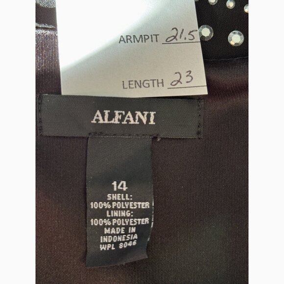 Alfani Womens Rhinestone Studded Evening Top Sz 14 Black Flare Sleeve Whimsigoth - Picture 2 of 7